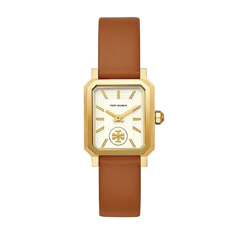 Tory Burch Robinson TBW1503 Womens Brown Leather Gold Crystal Rectangular Watch Tory Burch Robinson Quartz Cream Dial Ladies Watch TBW1503  main image 4