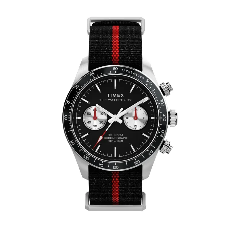 Timex Waterbury Heritage Chronograph Black Dial Men's Watch- TW2Y38900 watch, front product view
