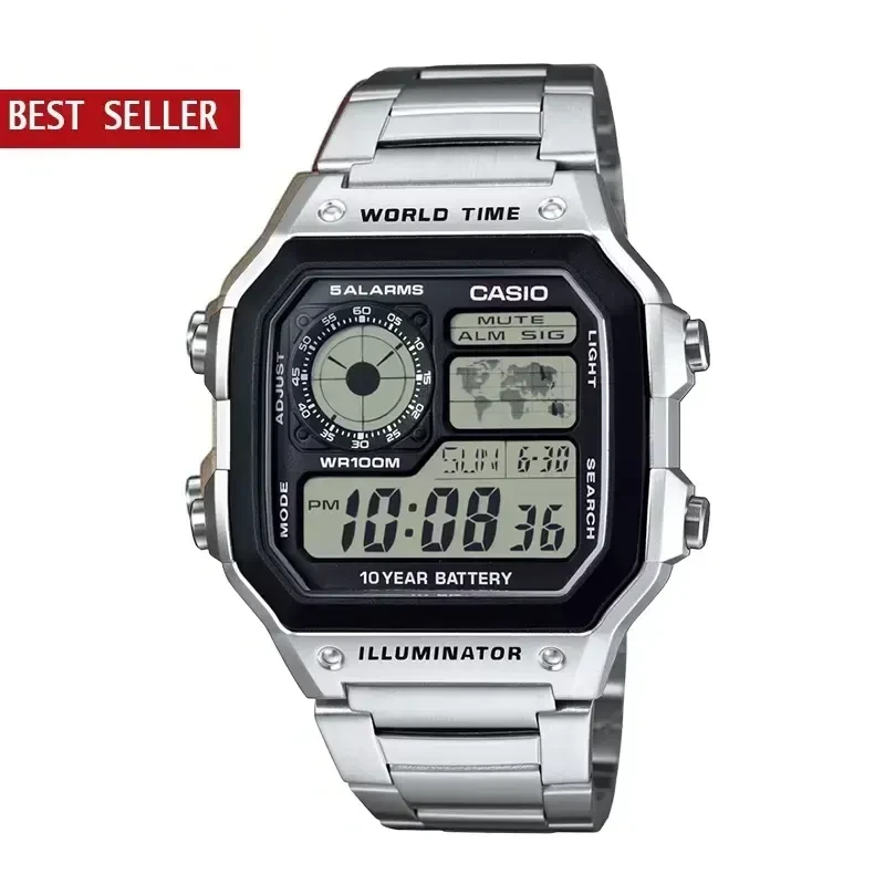 Casio Youth Digital Black Dial World Time Men's Watch- AE-1200WHD-1AVDF