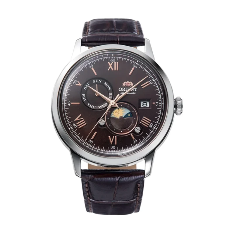 Orient Bambino Sun and Moon Brown Dial Men's Watch- RA-AK0804Y