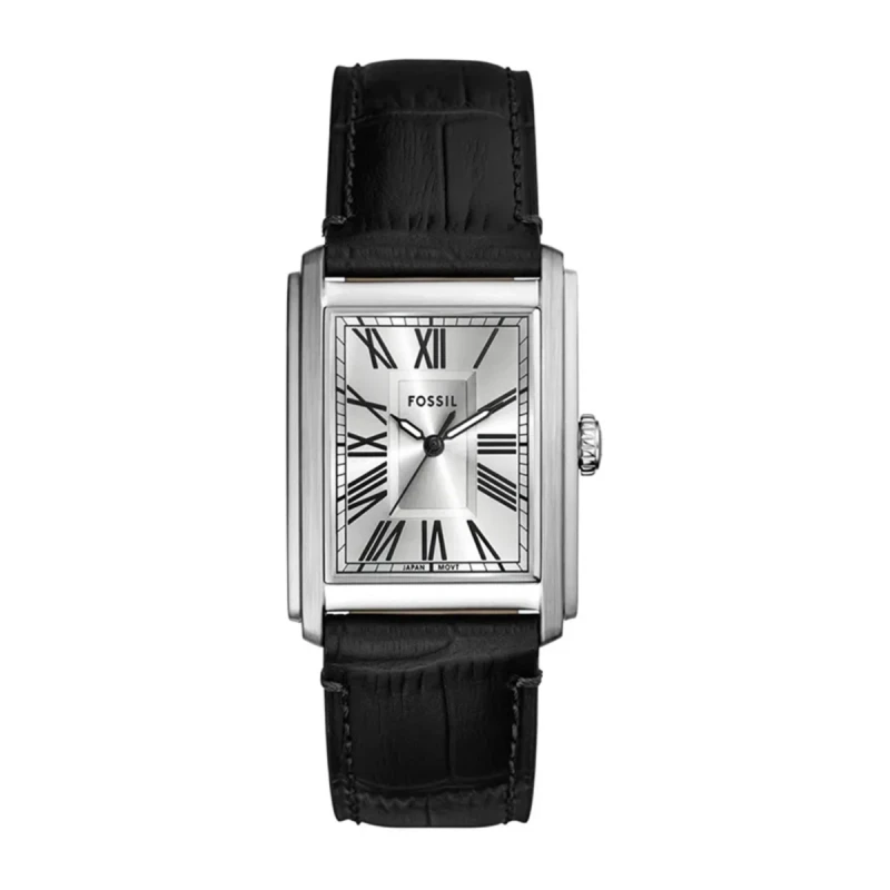 Fossil Carraway 30mm Three-Hand Silver Dial Black Croco Leather Men's Watch - FS6078