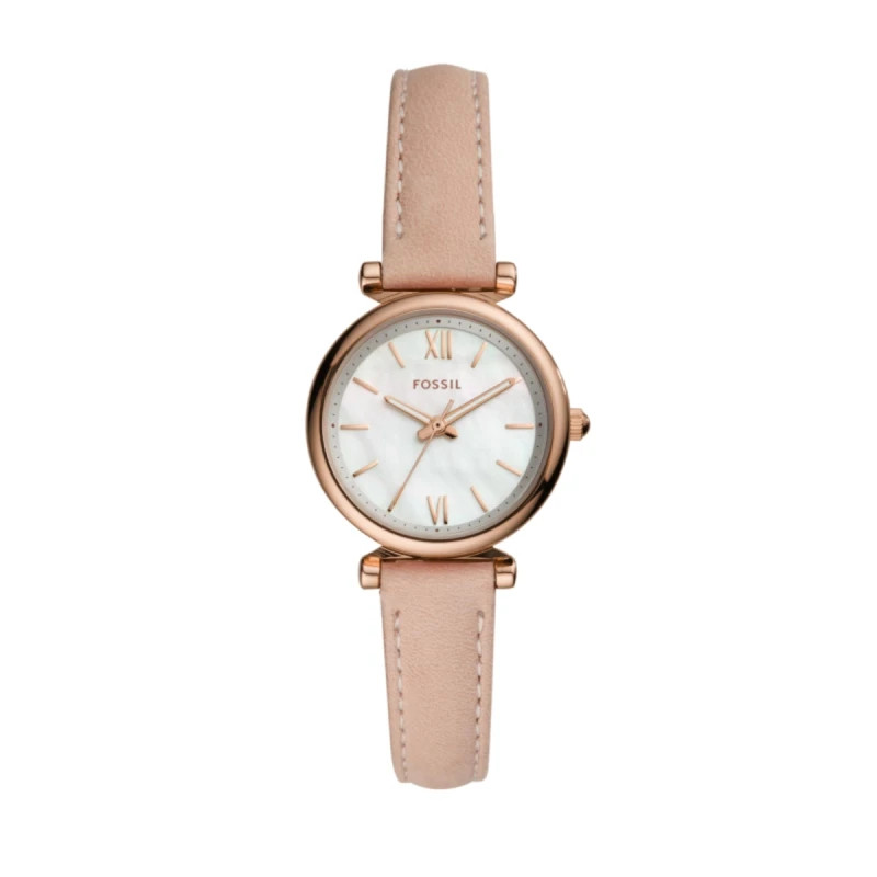 Fossil Carlie Mini Mother of Pearl Rose Gold Leather Women's Watch - ES4699