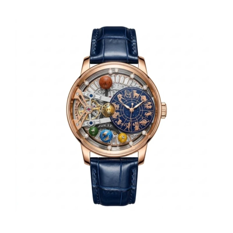 HANBORO Astroworld Zodiac Planetary Tourbillon Blue Rose Gold Men's Watch- HAO-1027-2 | Watch Shop BD
