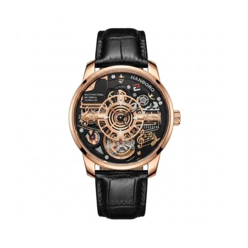 HANBORO Symphony Music Theme Tourbillon Rose Gold Men's Watch- HAO-1030 | Watch Shop BD