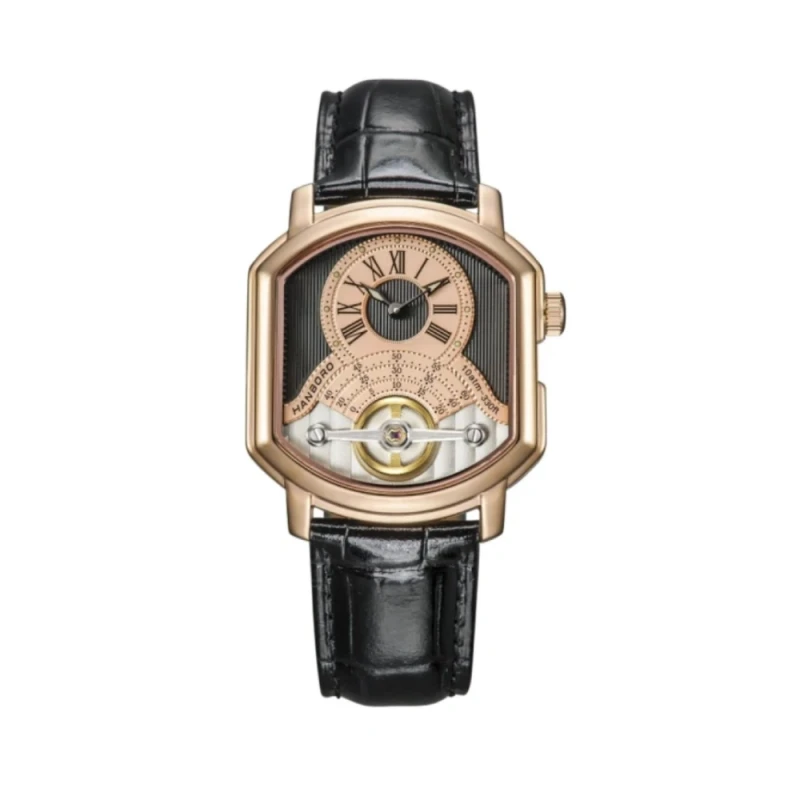 HANBORO Tonneau Dual-Bridge Skeleton Men's Watch - HAO-3234
