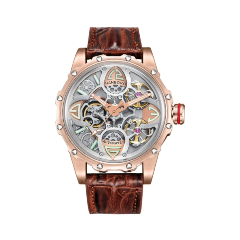 HANBORO Tonneau Tourbillon Skeleton Men's Watch - HAO-8858-5