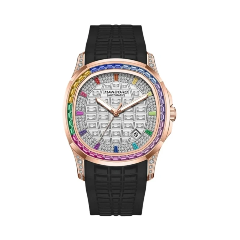 HANBORO Square Crystal Black Men's Watch - HAO-754