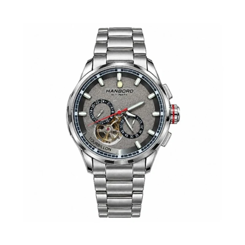 HANBORO Mechanical Skeleton Silver Men's Watch - HAO-5006-1