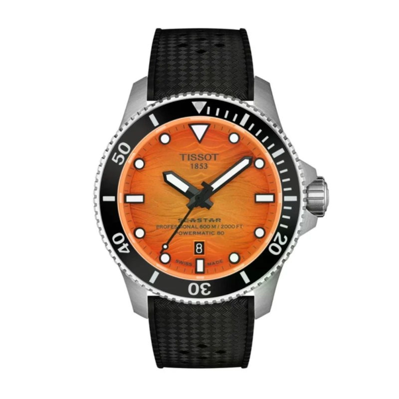 Tissot Seastar 2000 Professional Powermatic 80 Automatic Orange Dial Black Rubber Strap Watch – T120.907.17.281.00