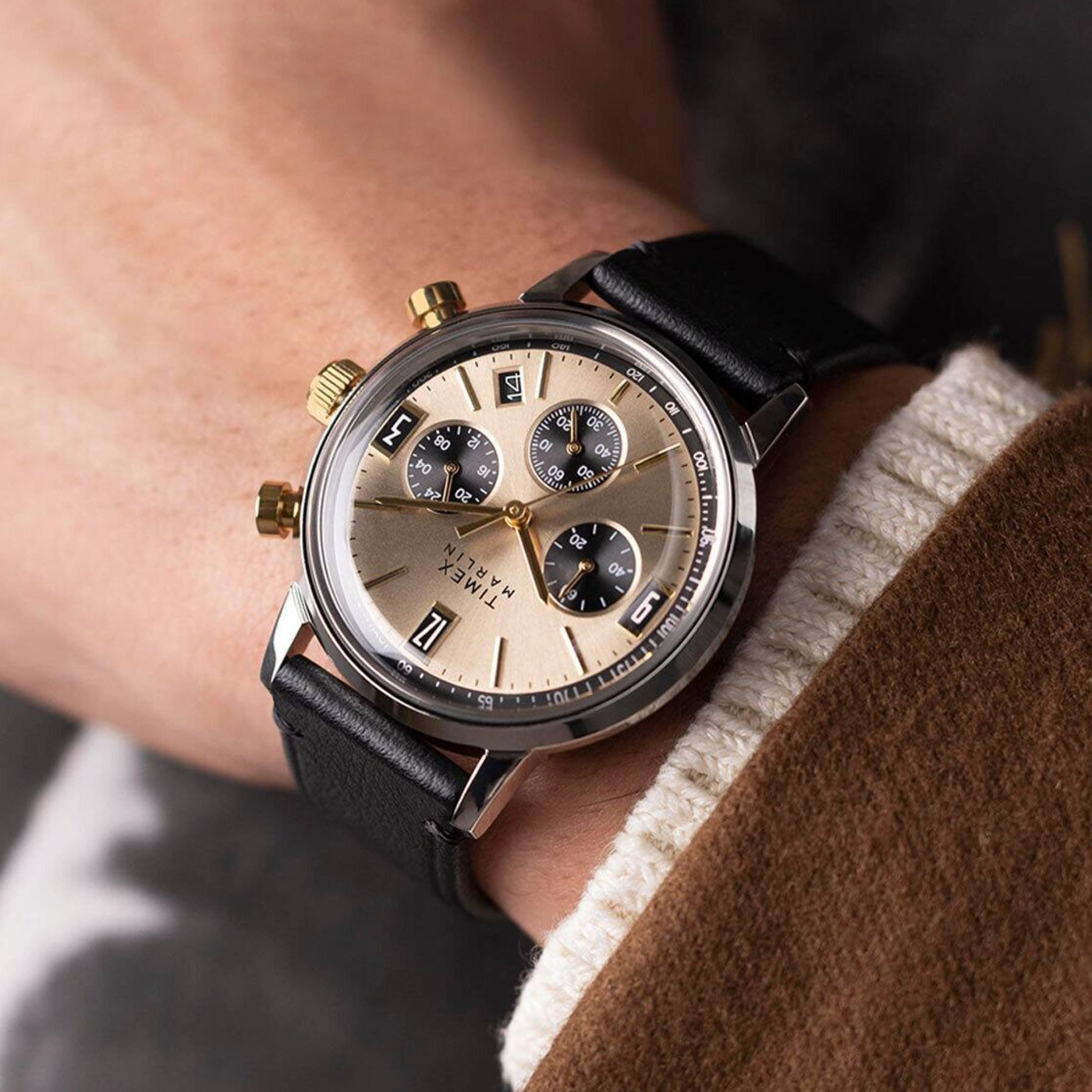Timex Marlin Chronograph Tachymeter Men's Watch- TWEG26709 watch dial and case detail